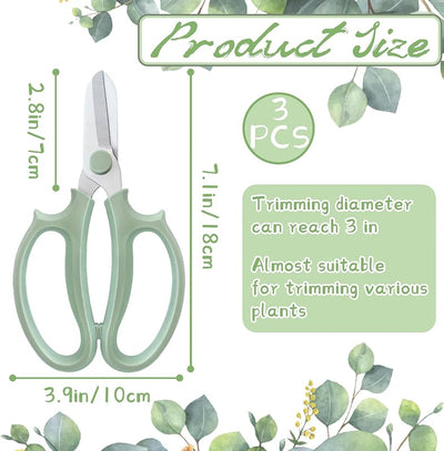 Tijeras florales acero inox 3 pzas para jardín y frutas