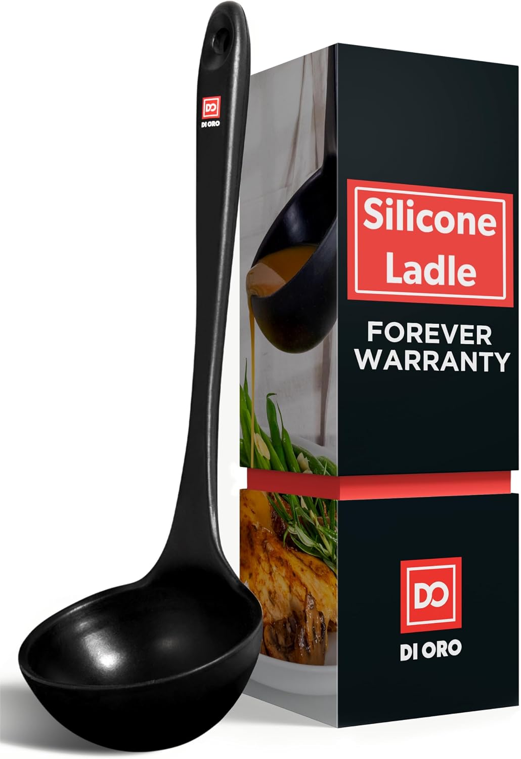Cucharón silicona antiadherente grande negro para sopa