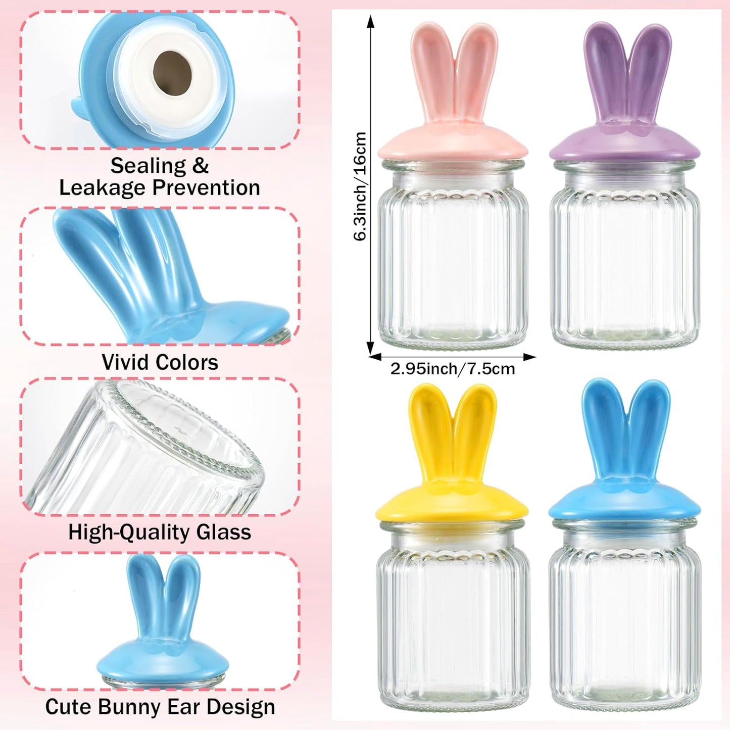 4 Tarros Cristal con Tapas Cerámica para Dulces Pascua