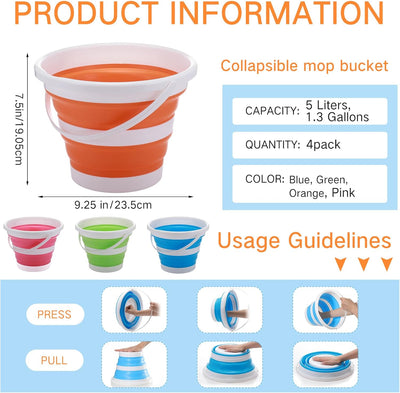 4 Cubos Plegables 5L con Asa para Hogar y Camping