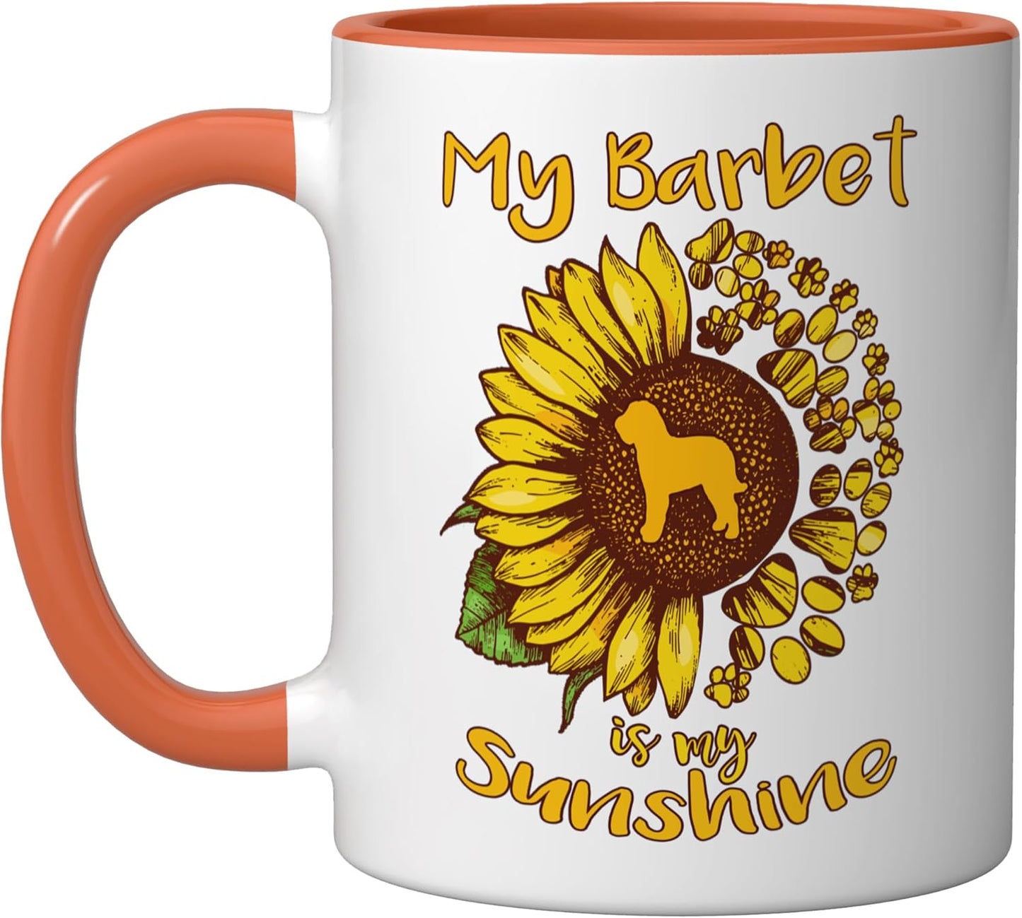 Taza Cerámica Perro Sol Pájaro Color Naranja Blanco