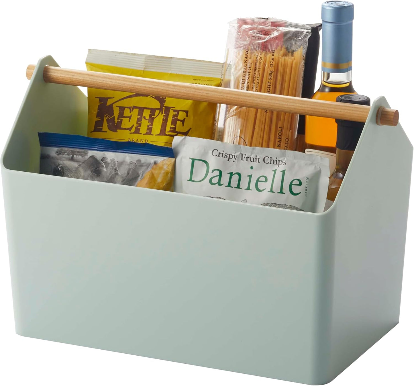 Organiz. plástico madera con asa para almacenamiento