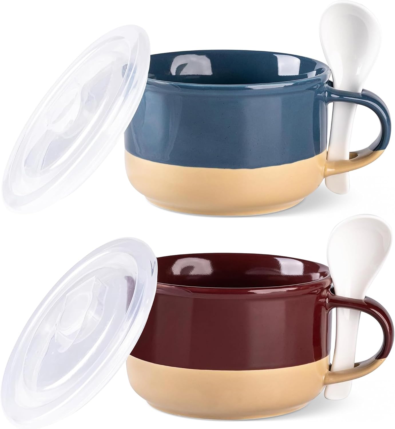 Set 2 Tazas Sopa Cerámica con Tapas Asas Terracota