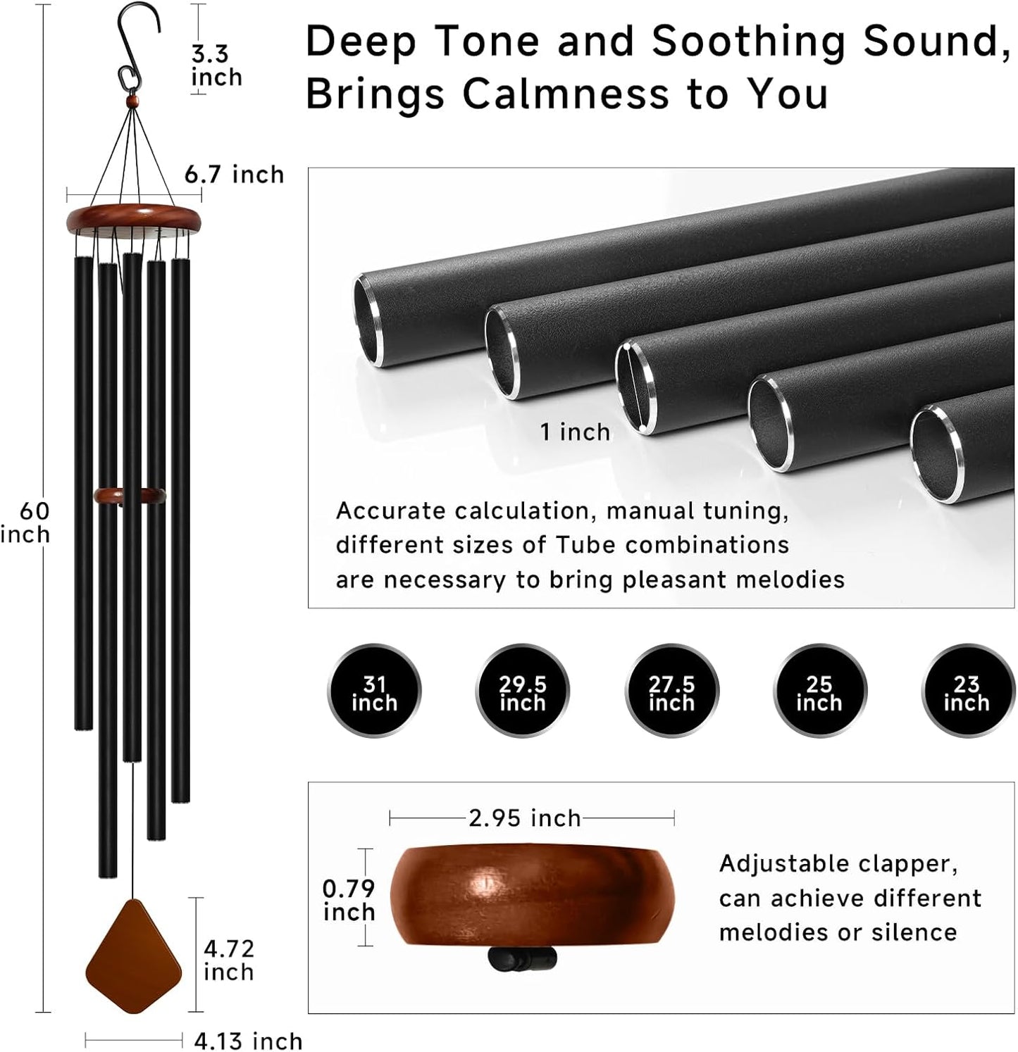 Campanillas viento 60" tono profundo metal resistente