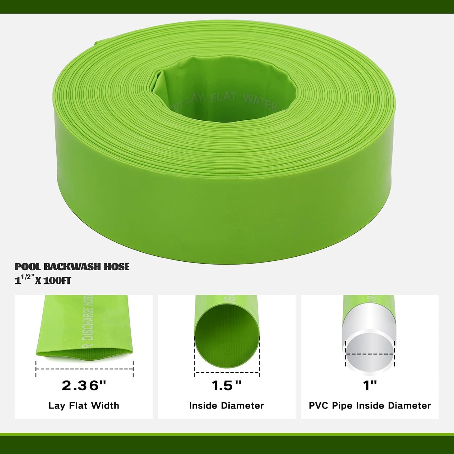 Manguera retrolavado piscina 1-1/2'' x 100pies 2 abrazaderas