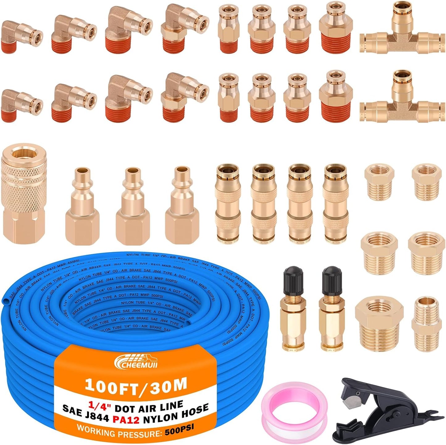 Línea aire 100pulg 1/4 kit 34 pzas latón acoplador enchufe