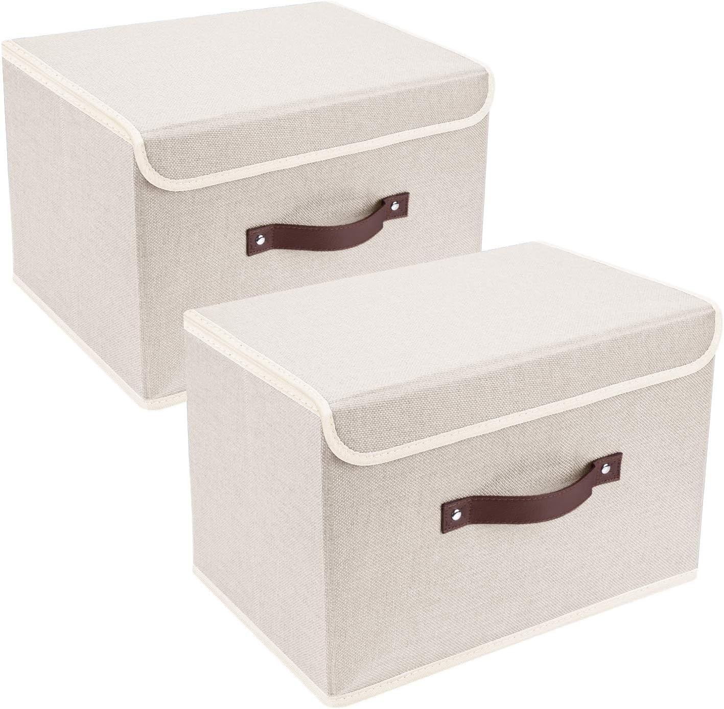 Cajas plegables tela lavable con tapa 14.9x9.8pulg set 2 beige