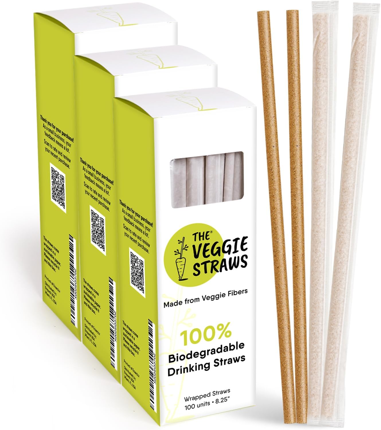 300 Pzas Pajitas Biodegradables 8.25pulg Fibra Vegetal