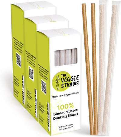300 Pzas Pajitas Biodegradables 8.25pulg Fibra Vegetal