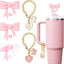 Lazo rosa adorno paja 3uds vaso pajilla tapa 0.394pulg