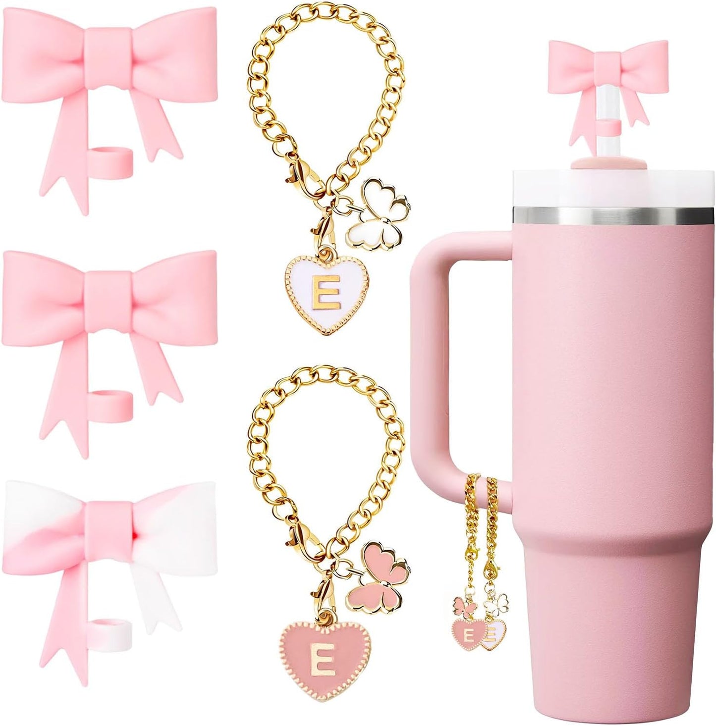 Lazo rosa adorno paja 3uds vaso pajilla tapa 0.394pulg