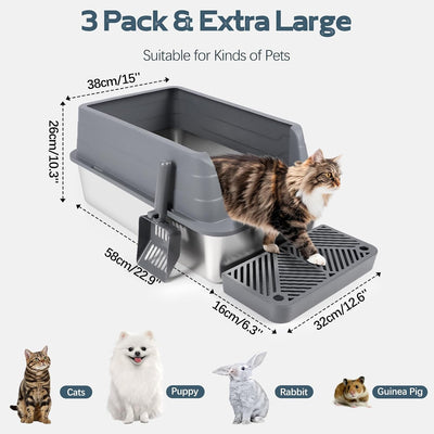 3 Pzas bandeja arena gato acero inox antiadherente