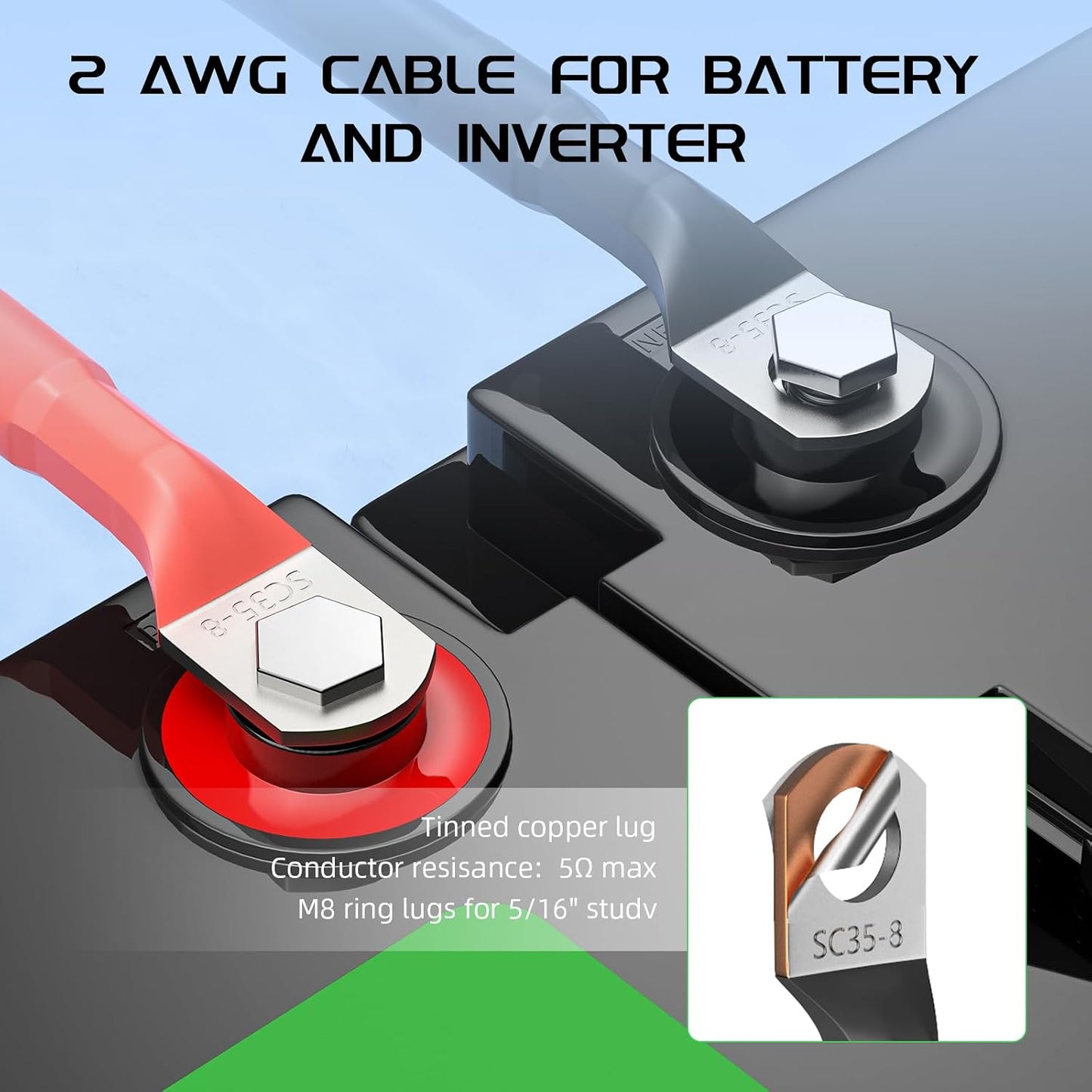 Cable batería 2 AWG 12pulg cobre estañado 600V