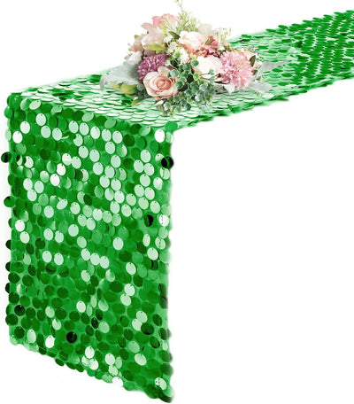 Camino de mesa de lentejuelas grandes con purpurina verde hierba 12 x 108 pulgadas