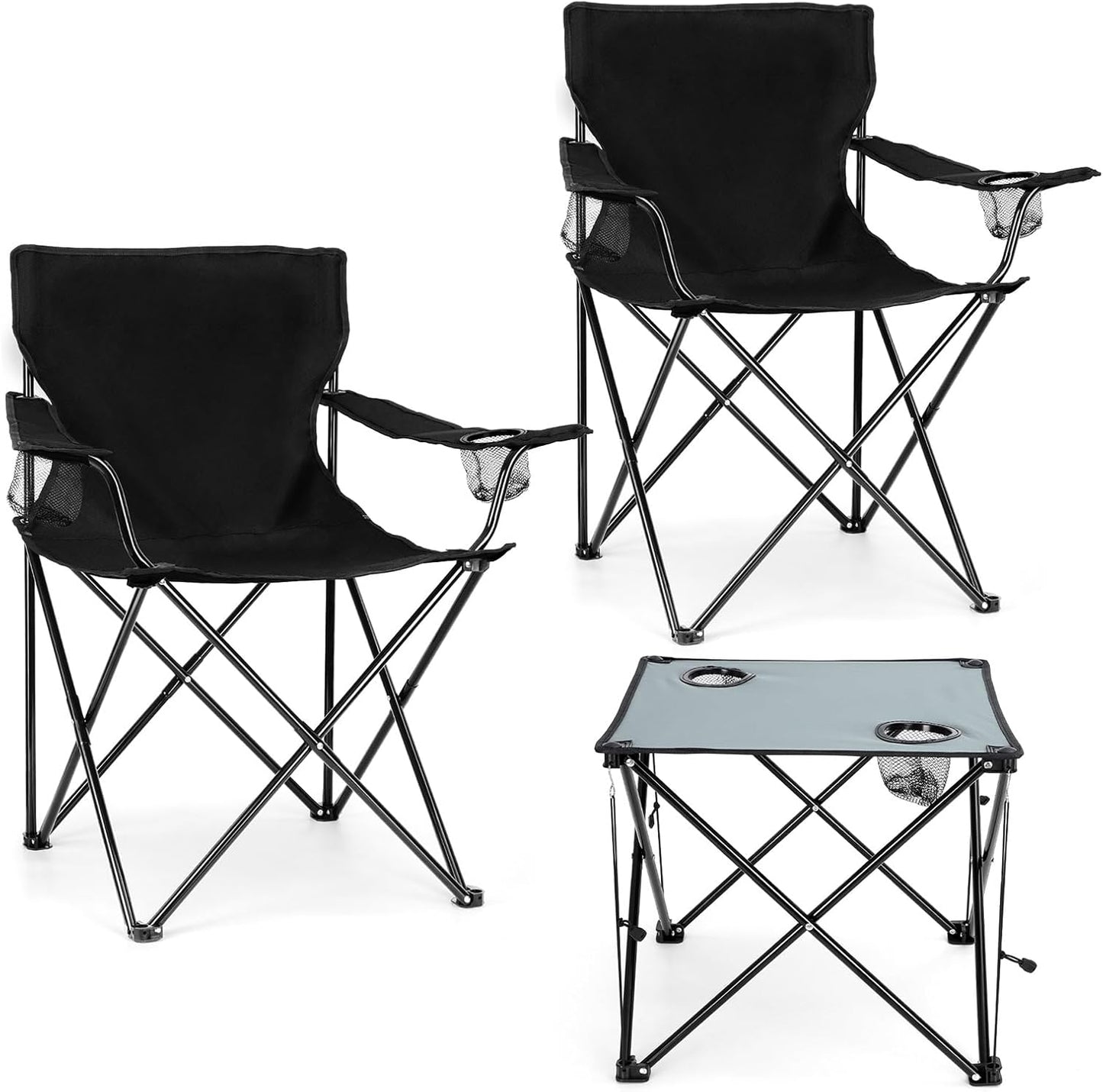 2 Sillas Campamento Adultos con Mesa Plegable Negro