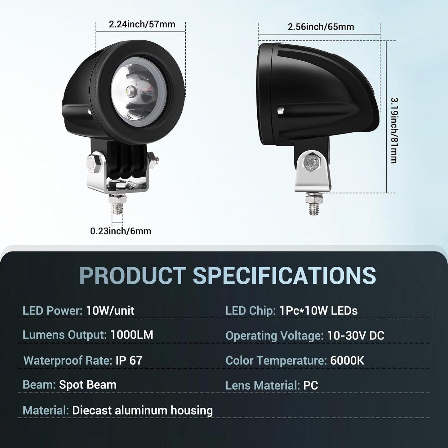 2 Pzas Luces LED Antiniebla 10W 2" Motocicleta Bicicleta