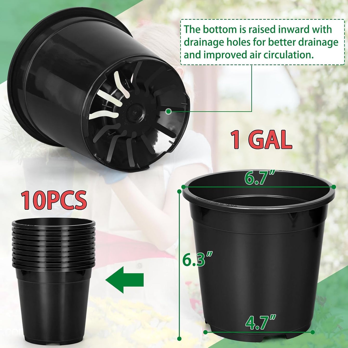 Maceta 1 galón 6.7" plástico resistente con drenaje