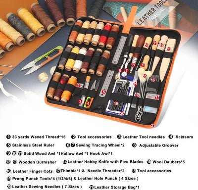 Kit cuero con hilo encerado perforador principiantes