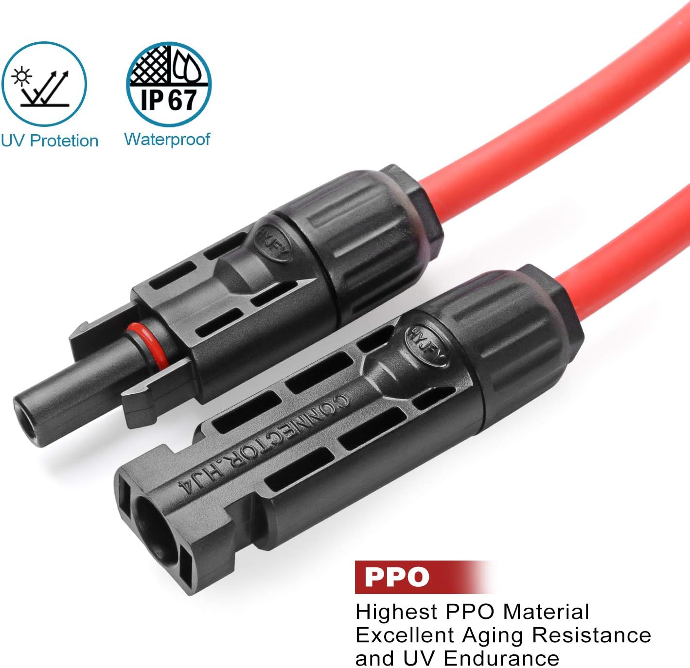 Cable extensión solar 10AWG MC4 con conectores IP67 20ft