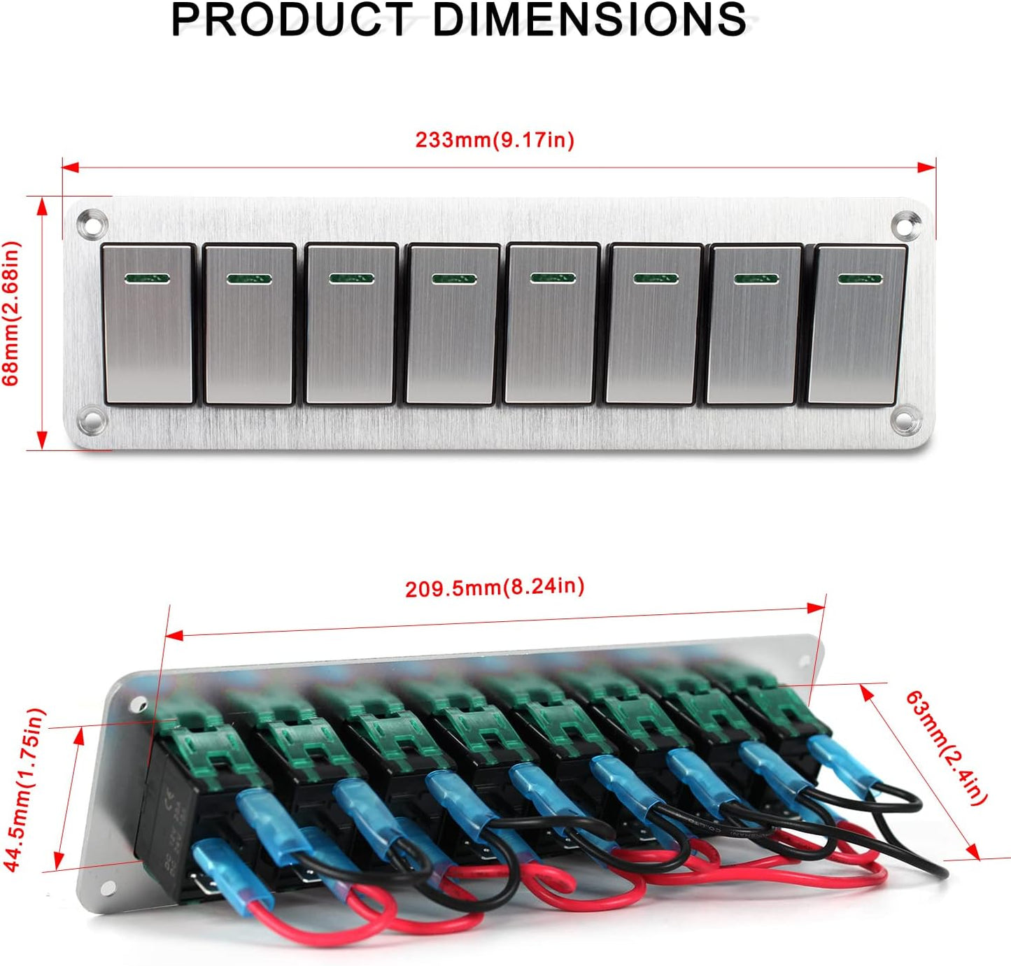 Panel interruptor basculante aluminio 8 posiciones 12/24V