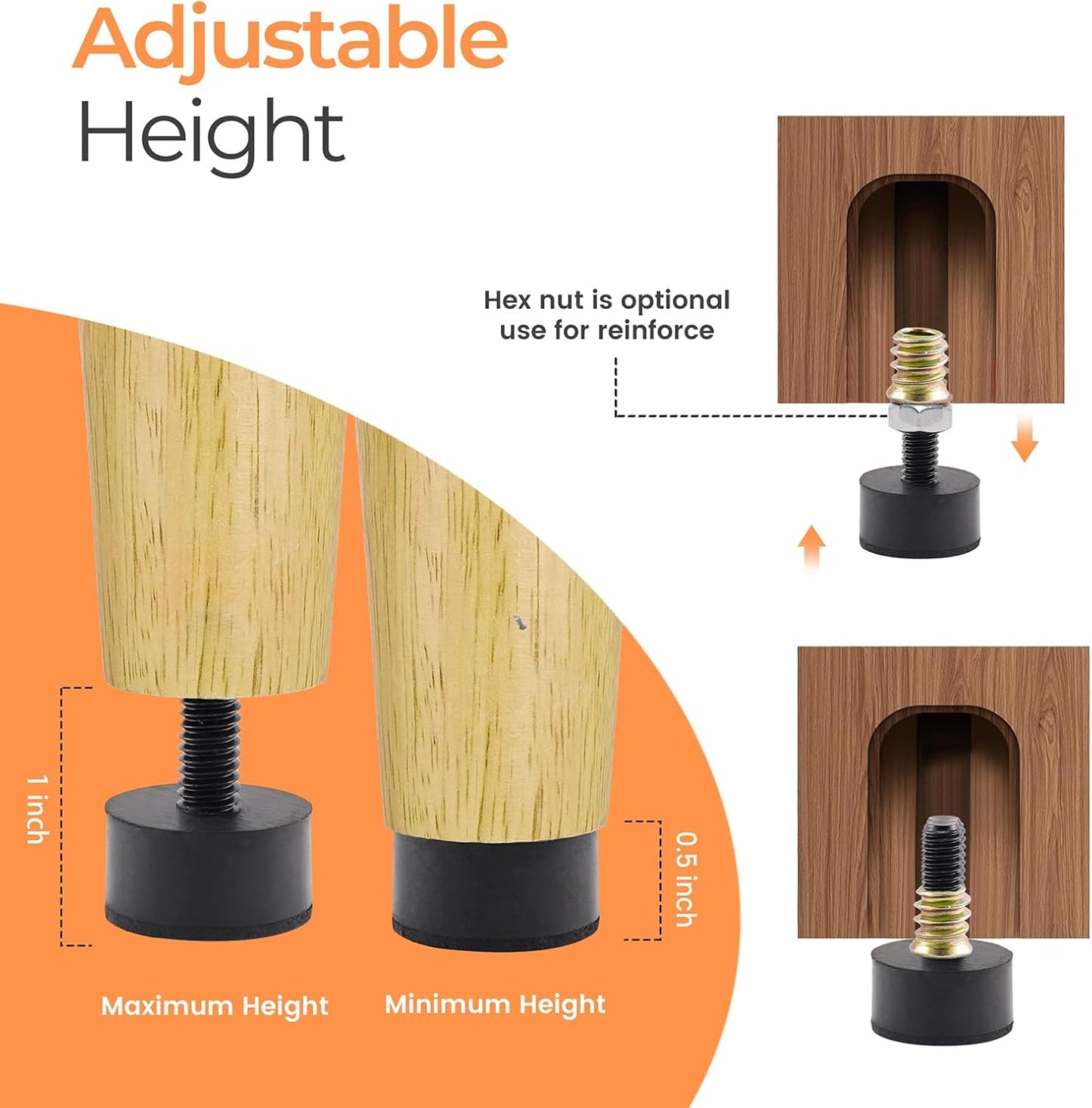 Nivelador de muebles ajustable de goma 5/16 pack 16