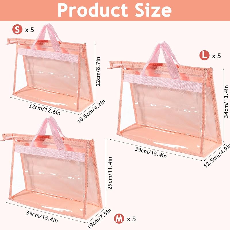 15 Bolsas Antipolvo para Bolsos Rosa con Asa 3 Tamaños