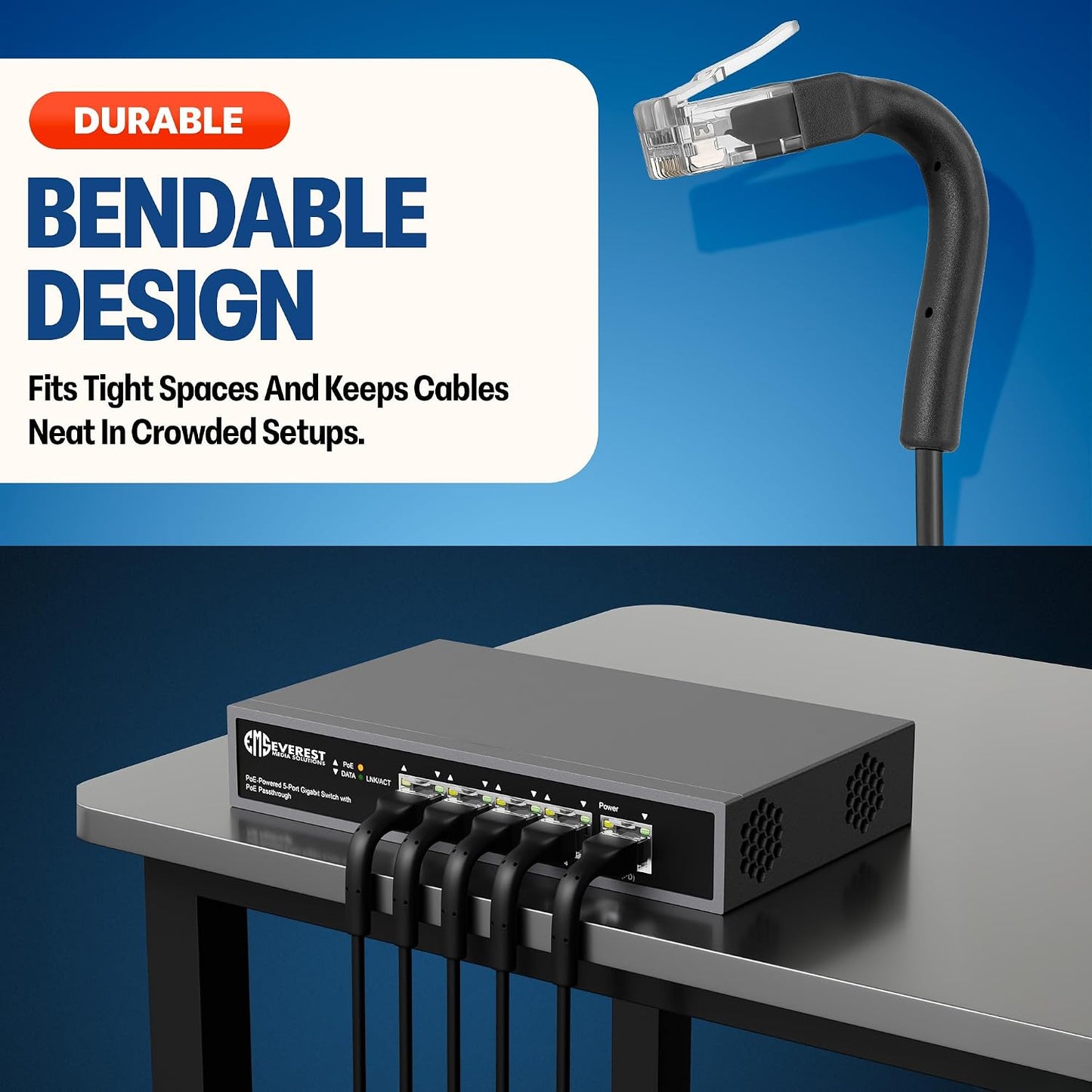 Cables Ethernet Cat6A delgados 15pies pack 24 negro 32AWG