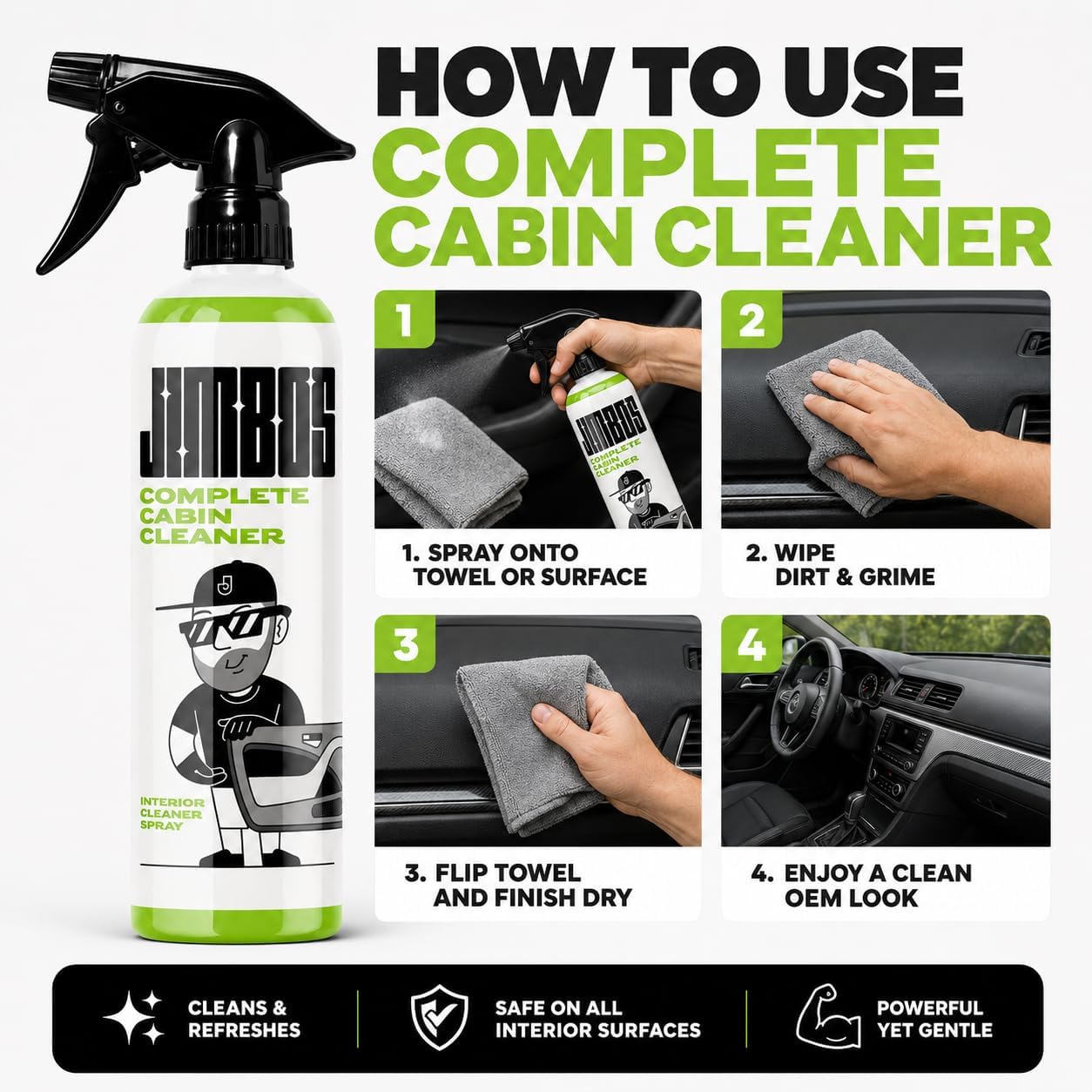 Limpiador cabina auto todo en uno para cuero tela alfombra 16oz