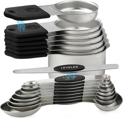 Set 7 Tazas y 8 Cucharas Medidoras Magnéticas Acero Inox