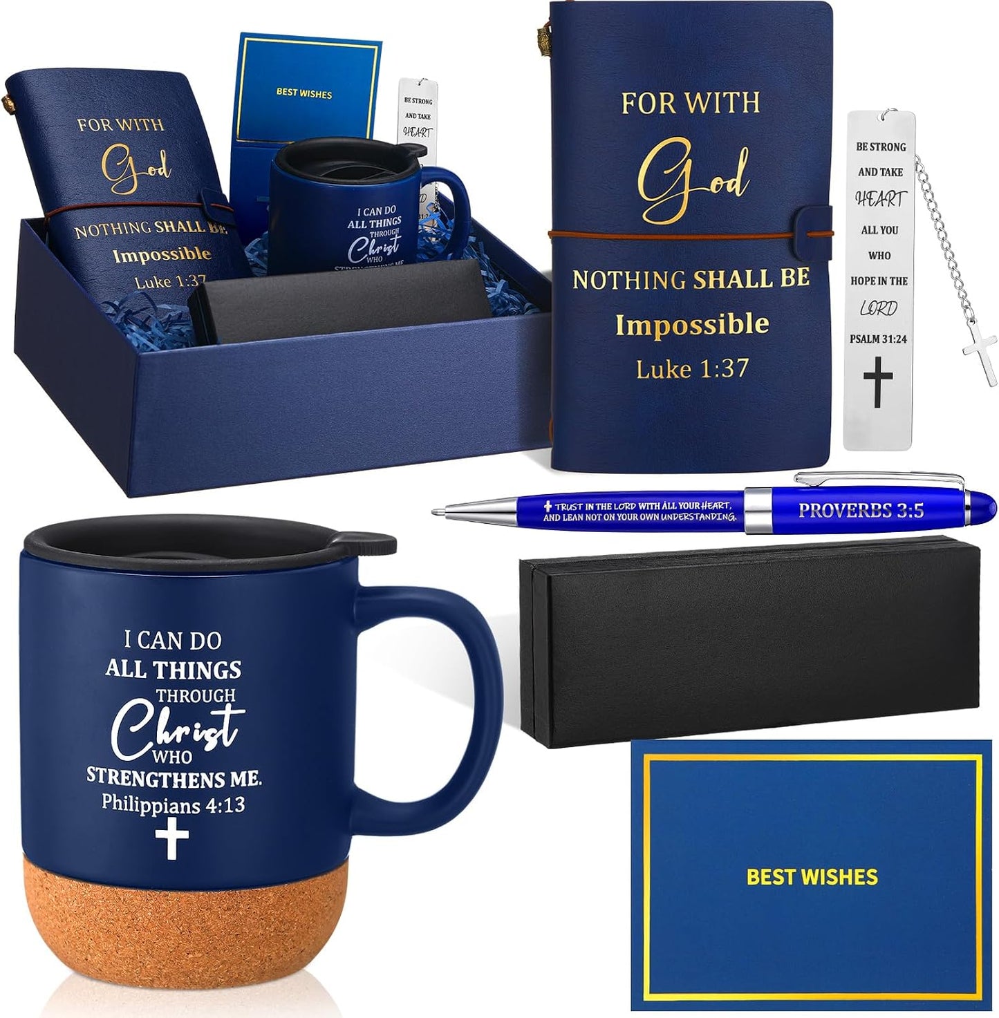 6 Pzas Taza Corcho Cuero Marcador Religioso Azul