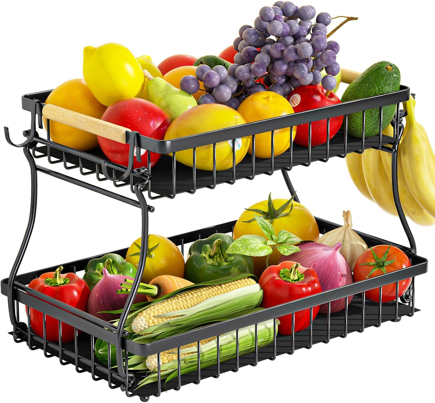Cesta frutas 2 niveles 4 ganchos plátanos desmontable encimera