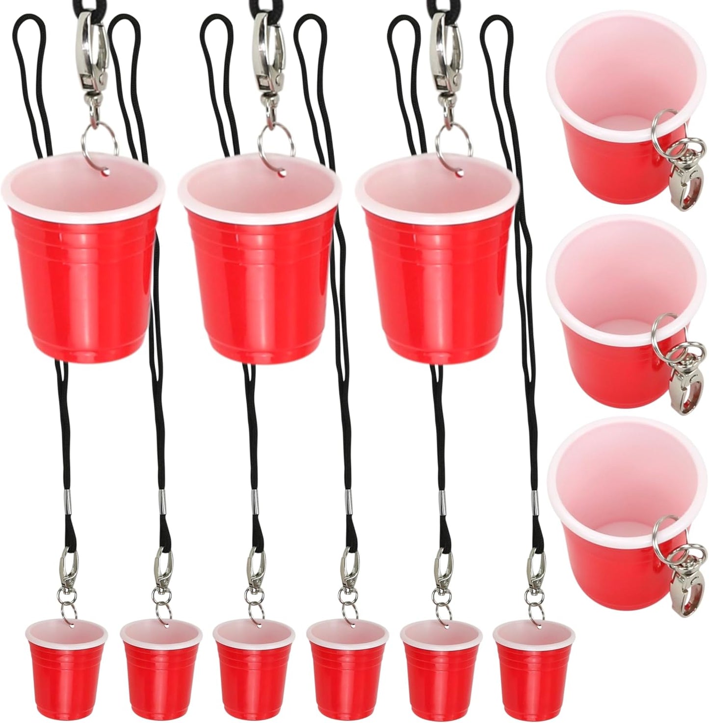 Vaso chupito con cordón clip rápido set 12 taza mini roja