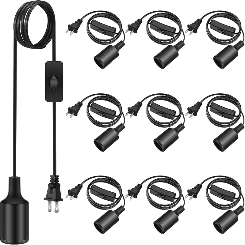 Kit 10 cables luz colgante con enchufe E26 E27 negro 15pies