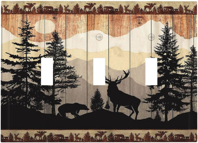 Placa interruptor triple pulsador decorativa bosque jungla