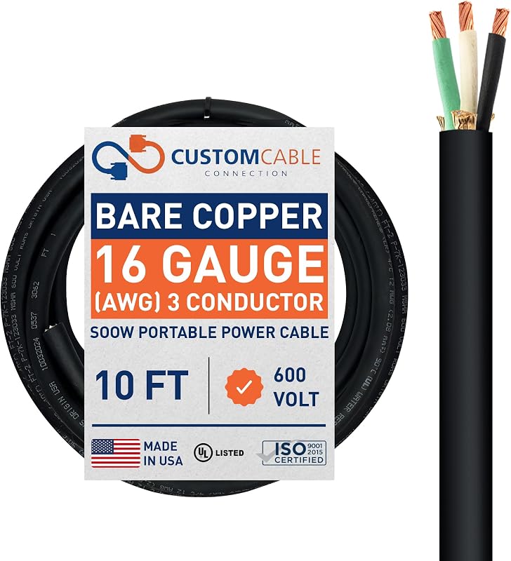 Cable alimentación 16/3 SOOW 10 ft rollo bolsa