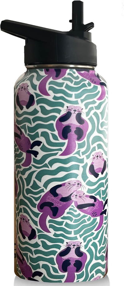 Botella agua acero inox 32oz con popote para viaje