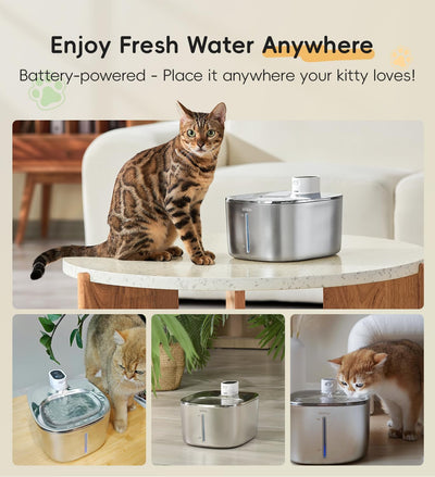 Fuente agua gato acero inox 4.1L inalámbrica interior