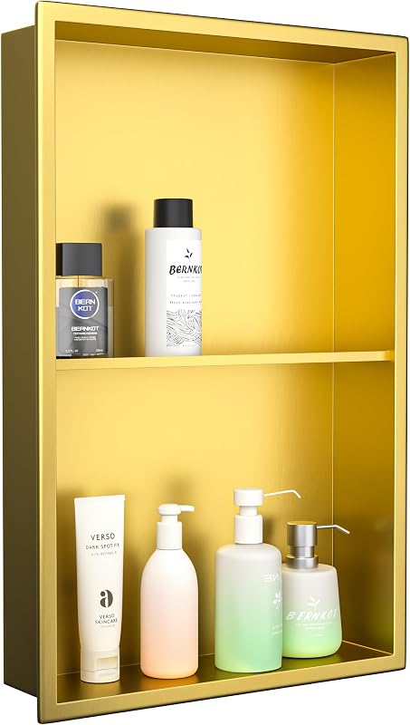Nicho ducha acero inox 14x24" dorado con estante 2 niveles