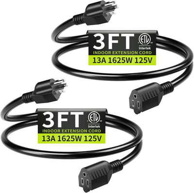 Cable extensión 16/3 negro 13A 3pies set 2