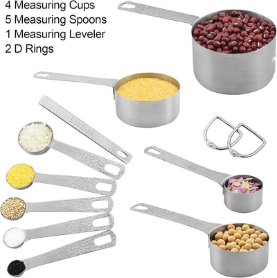 Set 10 Tazas Medidoras Acero Inox 18/8 Cucharas y Nivelador