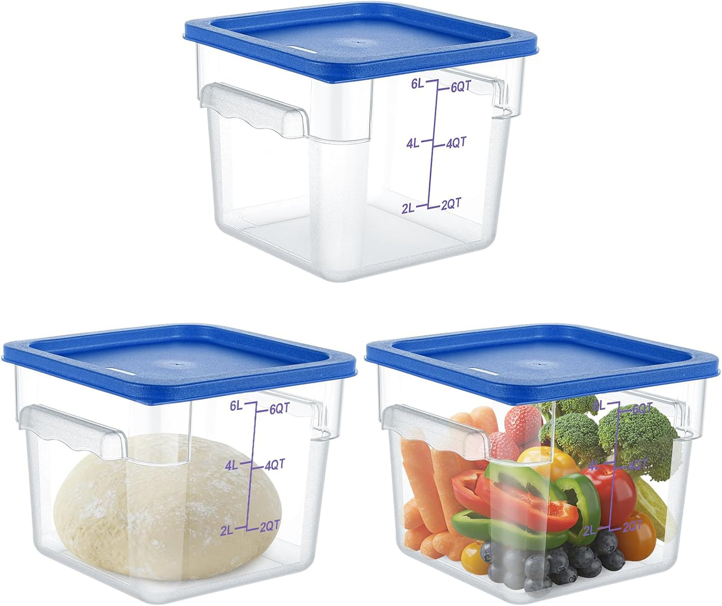 3 Set Recipientes Cuadrados 6qt Con Tapas Cubeta