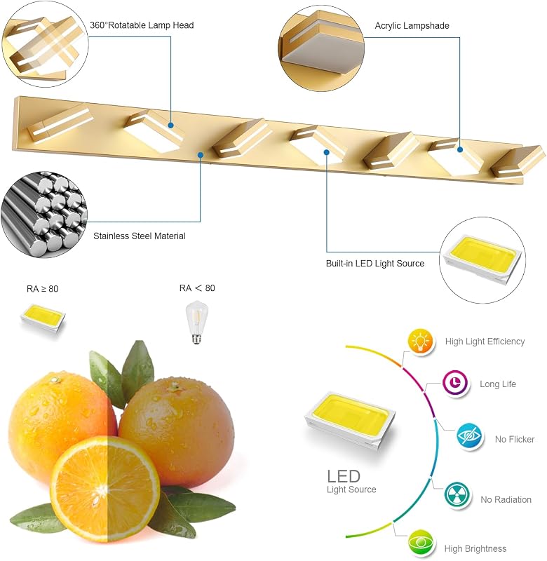Lámpara LED moderna tocador 55" regulable acrílico dorado