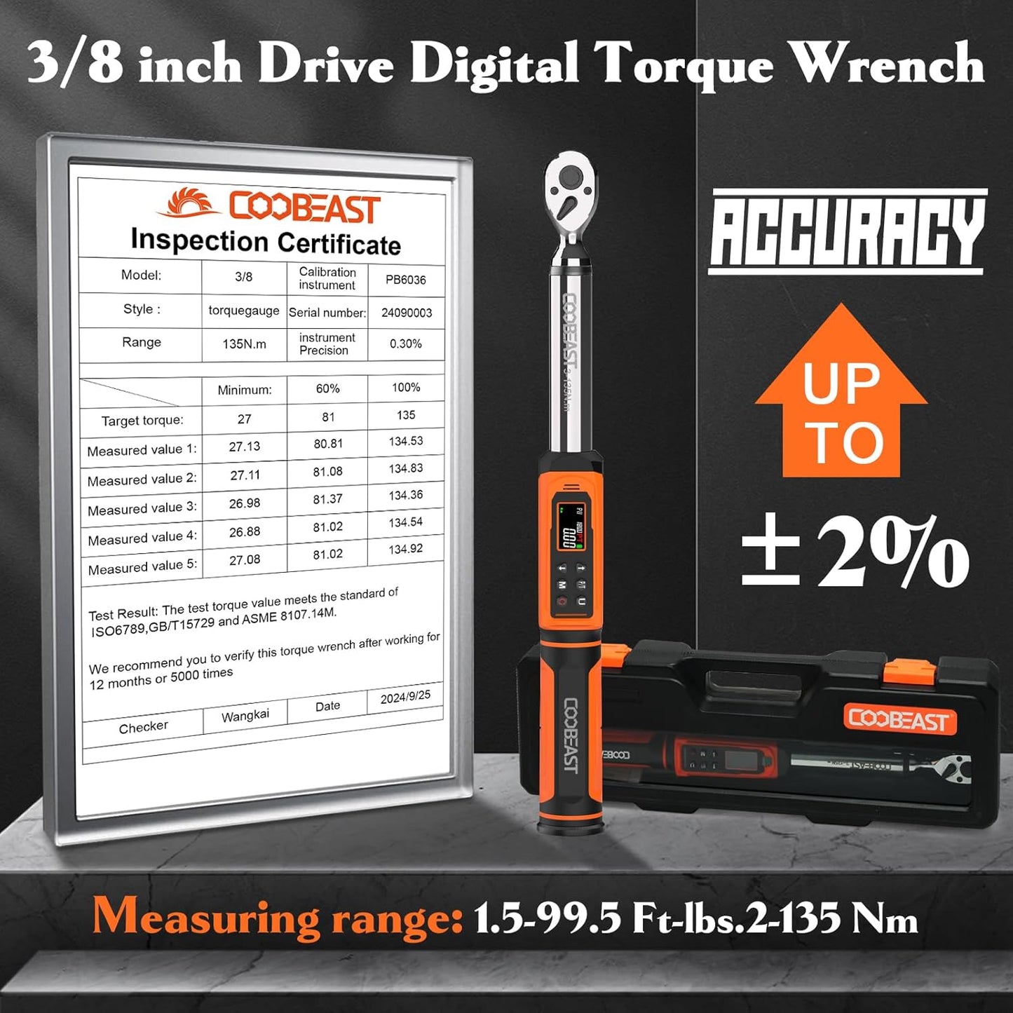 Llave dinamométrica digital 3/8 con 1.5-99.5 ft-lb y LED