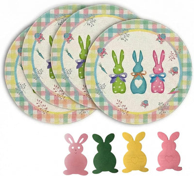 Set 4 manteles redondos Pascua 15pulg con lazo pastel