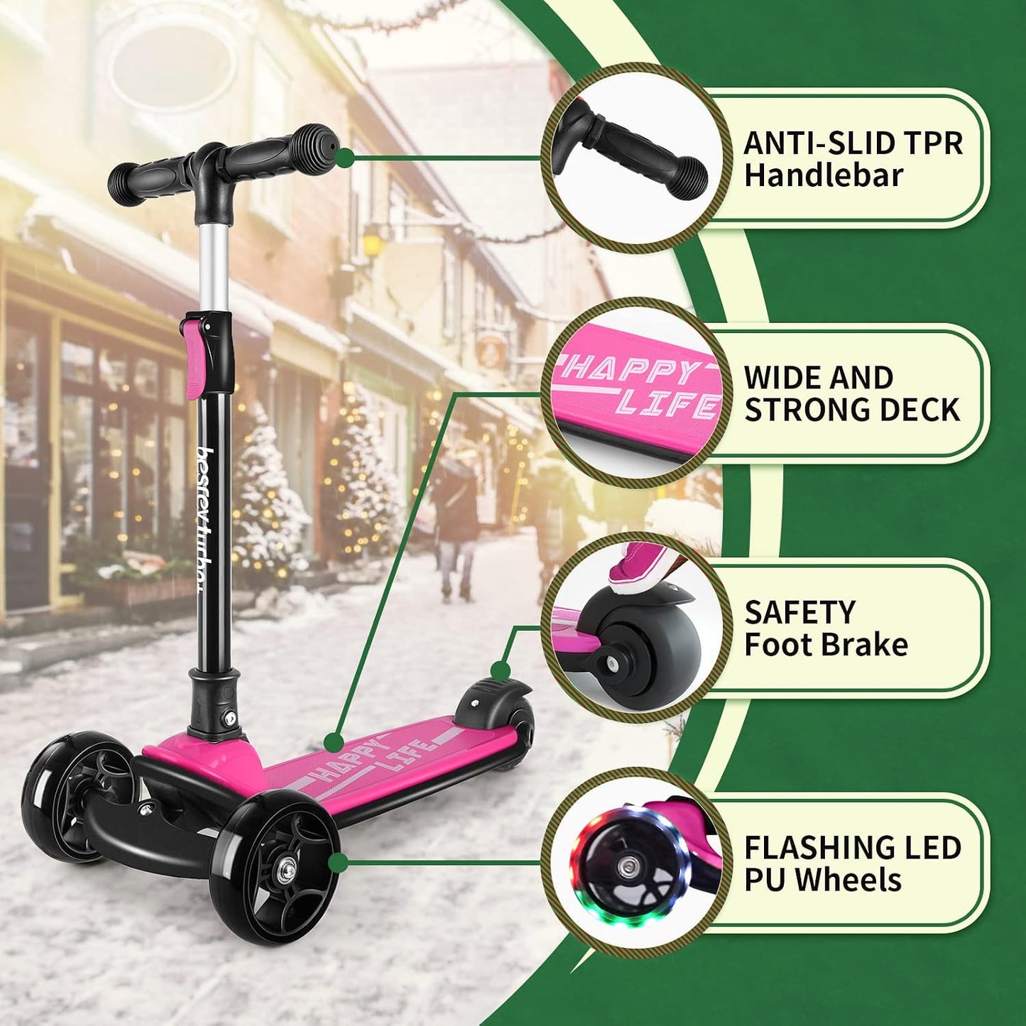 Patinete plegable 3 ruedas niños luz led plataforma ancha