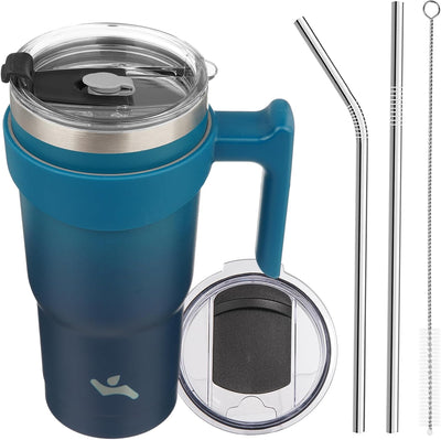 Vaso acero inox térmico 20oz con 2 popotes y tapas color