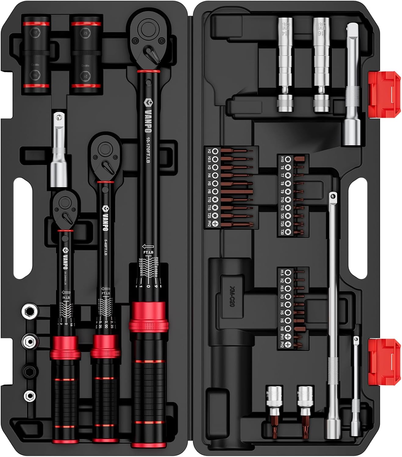 Set 47 Pzas Llaves Dinamométricas 1/4 3/8 1/2