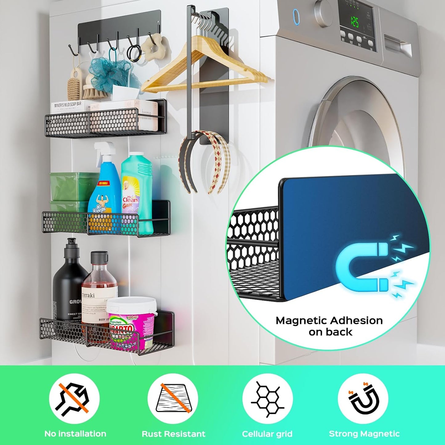 Pack 5 estantes magnéticos para lavandería y frigorífico