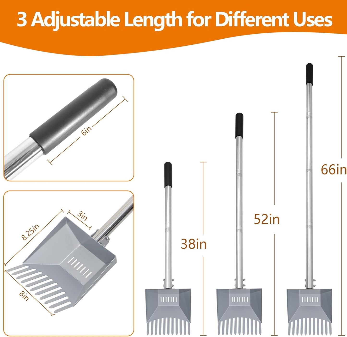 Pala acero templado 66pulg mango inox para perros grandes