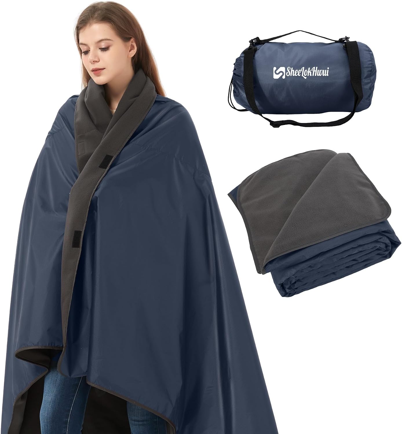 Manta camping 4en1 impermeable polar 81x57pulg azul rey